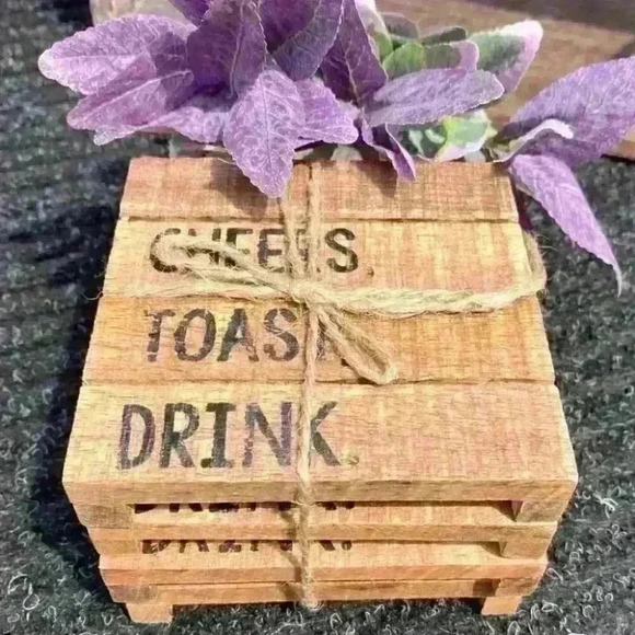 NEW SET of 4 Distressed Wood Coasters by Mud Pie - CHEERS, TOAST, DRINK - Picture 3 of 9